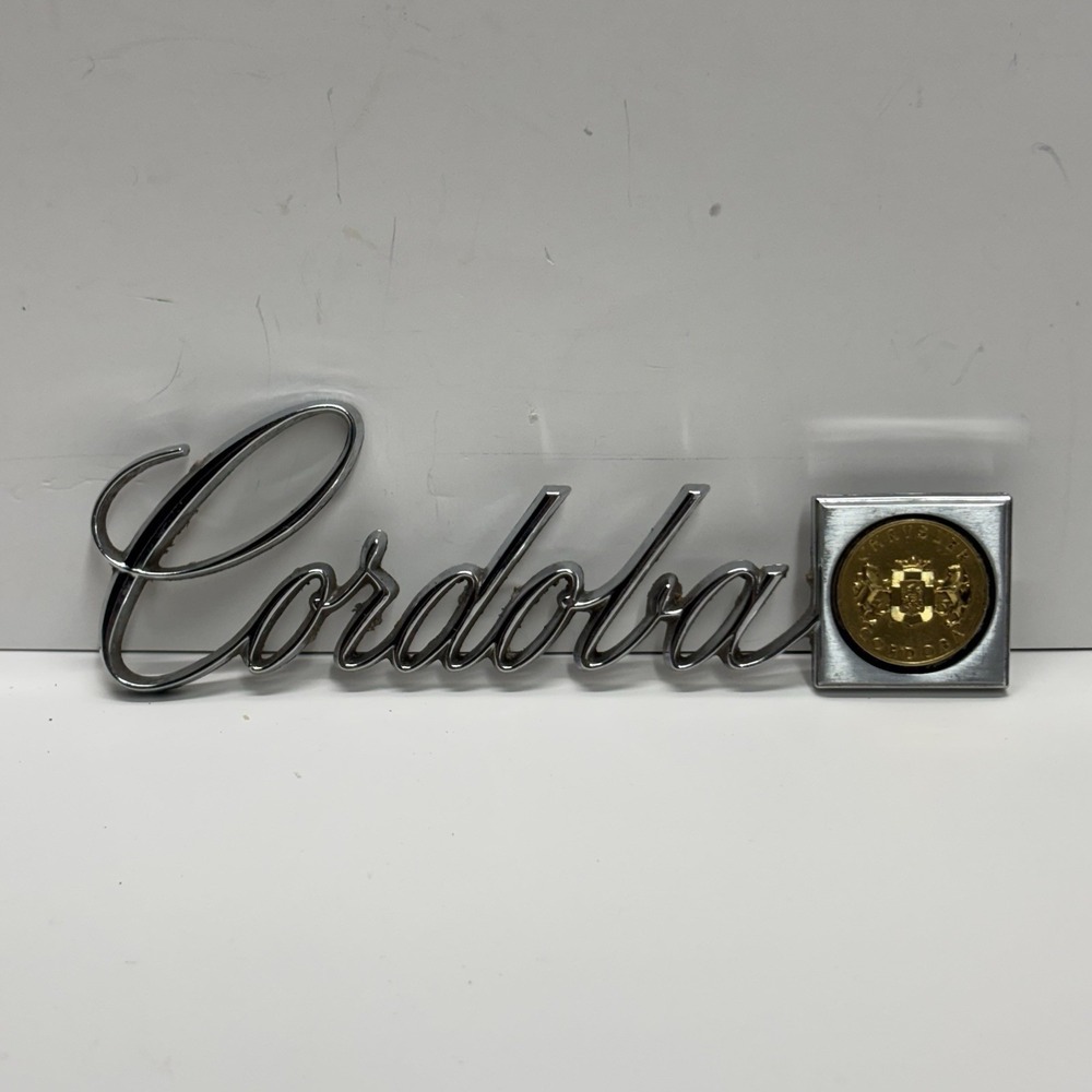 Vintage Chrysler Cordoba Chrome Script Emblem Gold Crest Badge OEM Mopar 1801401
